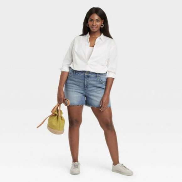 Ava & Viv Pants - Ava & Viv Women Plus Size Destructed Midi Jean Shorts--Medium Wash